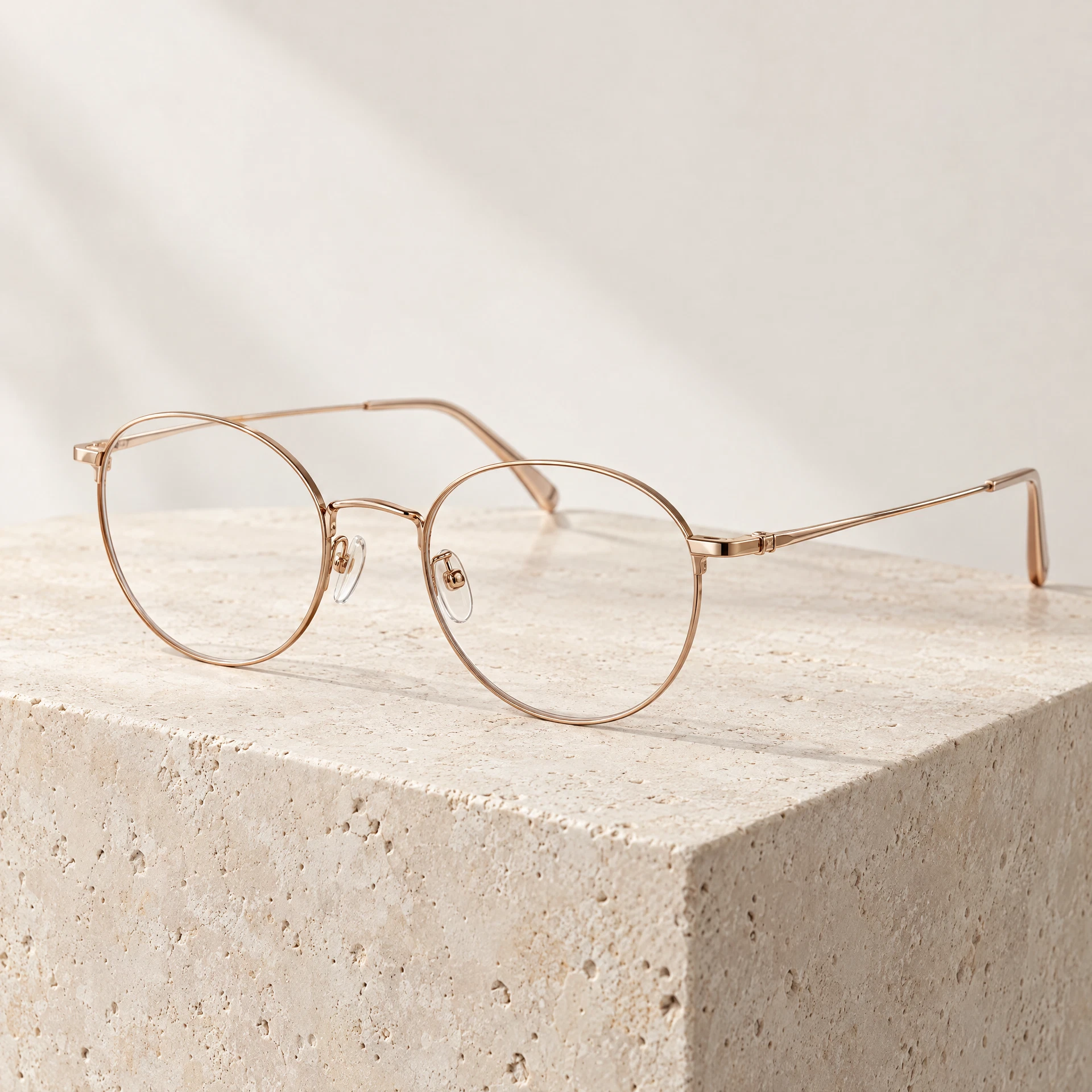 Frame Sora, kacamata titanium rose gold berbentuk oval